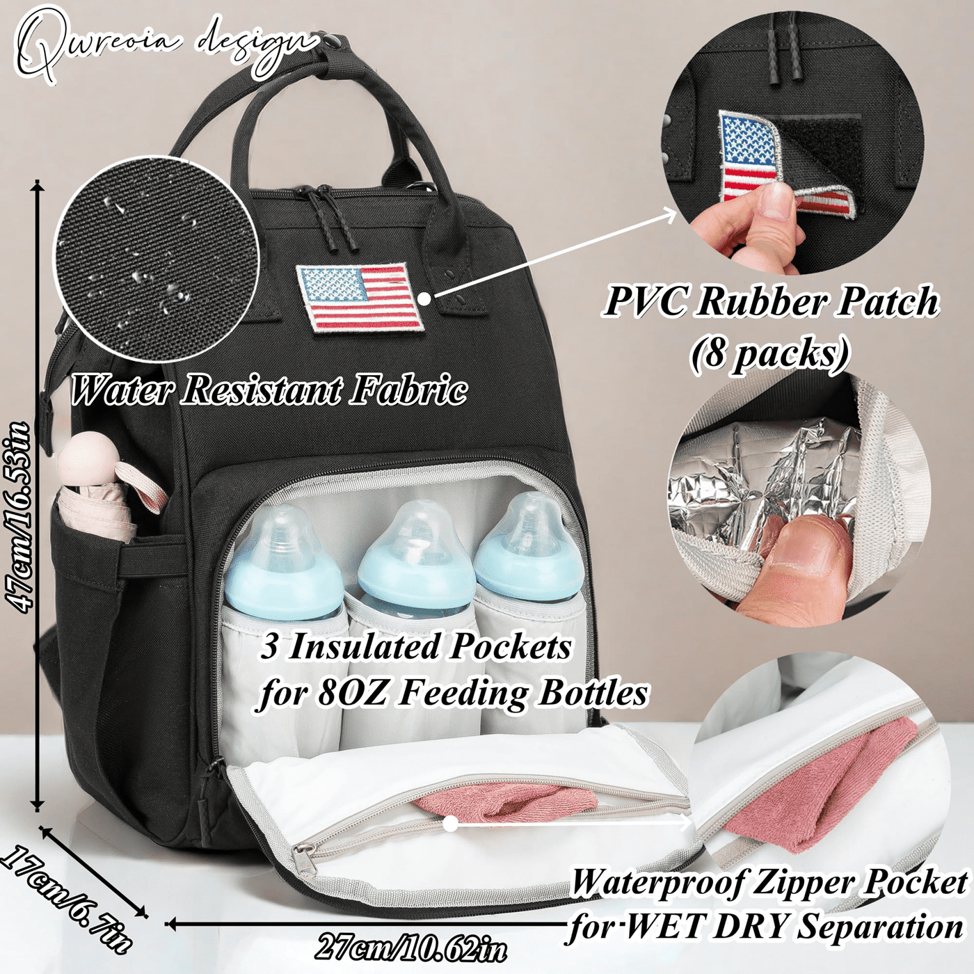 Camo Diaper Bag Backpack for Dad and Mom with USB Charging Port Stroller Straps and Insulated Pocket,army military Travel Nappy Backpack (Black)