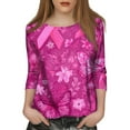 thumbnail image 4 of NAMTYQX Blouses for Women Crewneck 3/4 Sleeve Floral Boxy Fit Trendy Stretch Purple Size S, 4 of 5