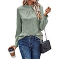 thumbnail image 3 of Camiseta de Larga con Cuello Alto y Ojales para Mujer, Elegante, Informal, , de Negocios, Elástica, con Aberturas Verde XXL, 3 of 9