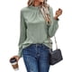 thumbnail image 3 of Camiseta de Larga con Cuello Alto y Ojales para Mujer, Elegante, Informal, , de Negocios, Elástica, con Aberturas Verde L, 3 of 9