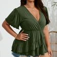 thumbnail image 6 of fatyb Women's Tops Plus Size Summer Wrap V Neck Ruffle Hem Blouses Short Sleeve Flowy Casual Tshirts, 6 of 6