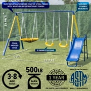 Sportspower Super Saucer II Metal Swing Set with 2 Swings, 2-Person Saucer Swing, 5fT Slide , for Kids Aged 3-8, BONUS Anchor Kit
