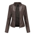 thumbnail image 2 of AZoiNM Women's Slim Fit Motorcycle Jacket PU Leather Stand Collar Zipper Front, 2 of 11