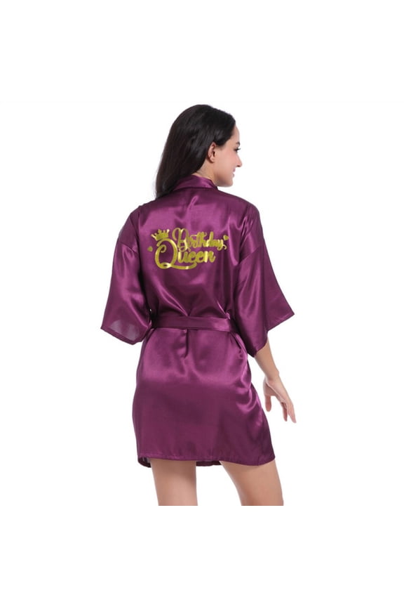Wedding Party Robe for Women's Short Satin Kimono Rhinestones Bride Bridesmaid Bathrobe
