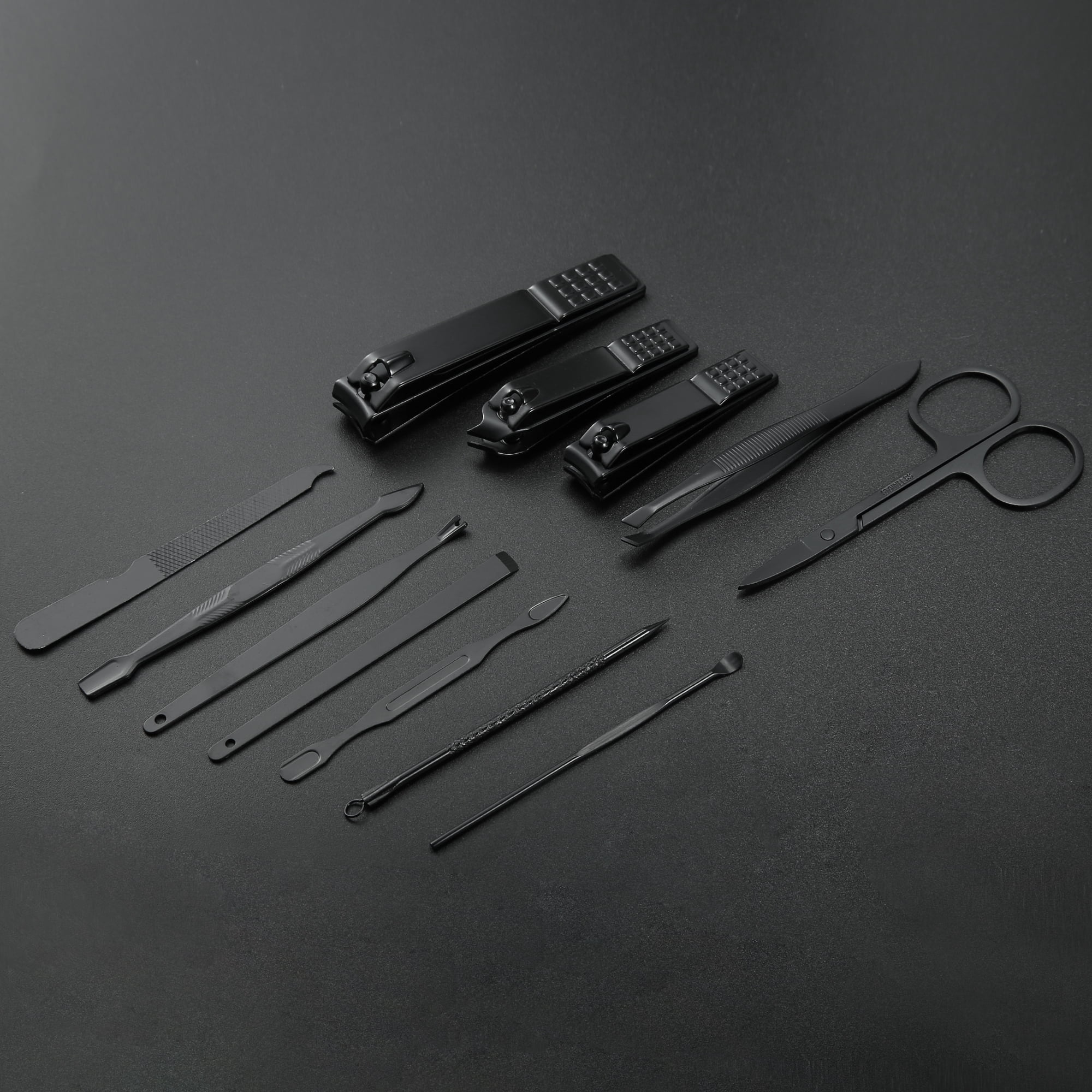 Unique Bargains 12 pcs Manicure Set with Blue PU Case Stainless Steel Personal Care Black