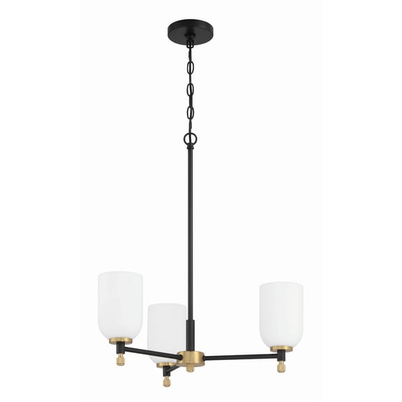 Craftmade - Council 3 Light 31 in. Flat Black/Satin Brass Finish Chandelier with White Frosted Glass