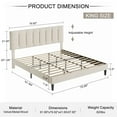 thumbnail image 2 of VECELO King Size Upholstered Bed Frame Black Metal Frame Bed with Adjustable Headboard Wood Slat No Box Spring Needed/Easy Assembly,White, 2 of 11