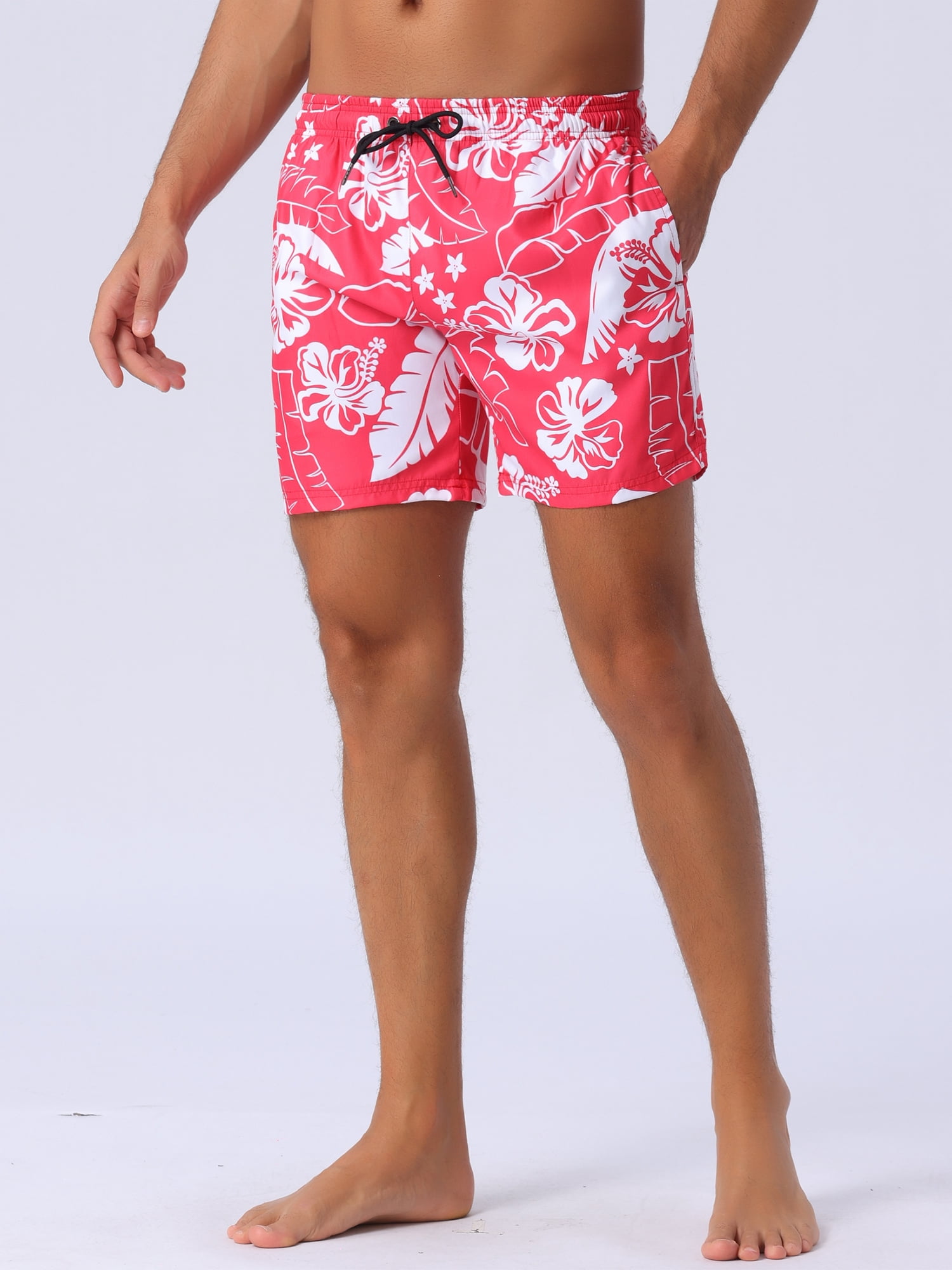 DARING DIVA Men's Drawstring Elastic Waist Mesh Lining Board Shorts 28 Red