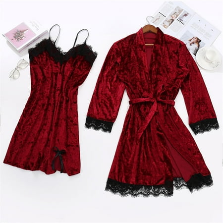 

Medcursor Women s Pajamas Lace Velvet Solid Color Lace Two-Piece Pajamas Nightdress Underwear Sleepwear