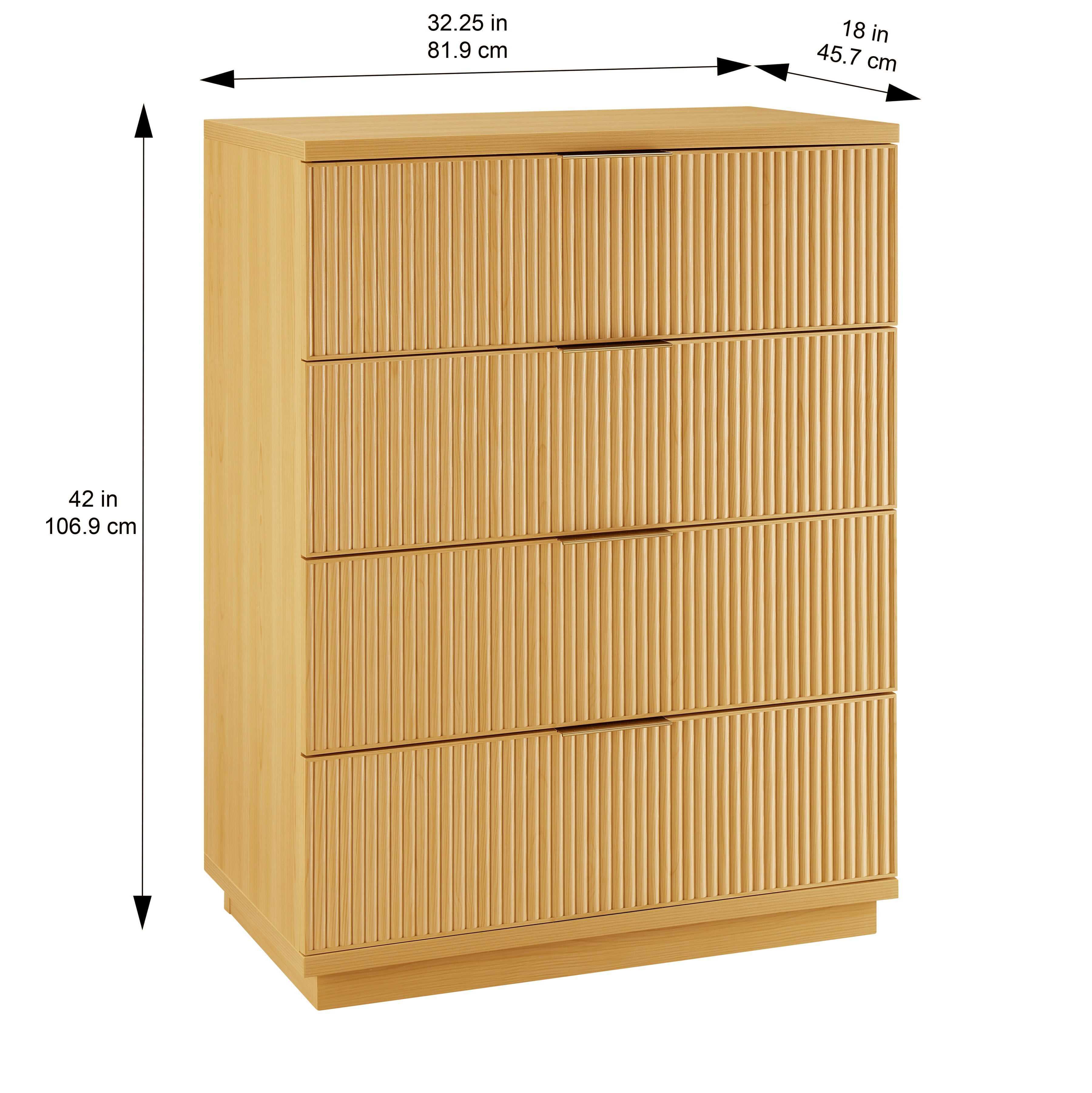 Better Homes & Gardens Lillian Fluted 4 Drawer Dresser, Natural Pine