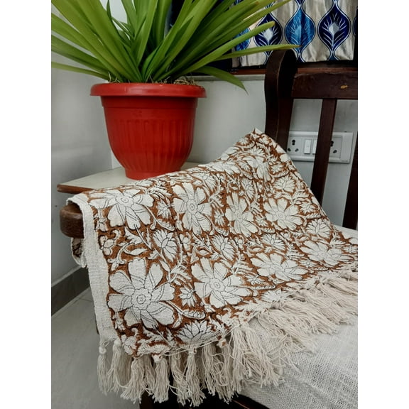 Boho Cotton Throw Blanket – Handwoven with Tassels, Intricate Handblock Print & Vibrant Bohemian Design