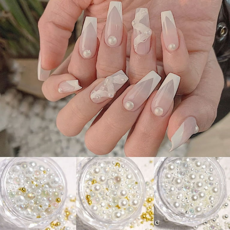 MPWEGNP White Pearl Stone Different Size Wheel Rhinestones Beads New Years  Eve Nails Sticker on Nails 