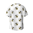 thumbnail image 5 of Uemuo Bee Pattern Cotton Linen Short Sleeve Shirts,Casual Lightweight Button Down Shirts,Vacation Beach Summer Tops-, 5 of 7