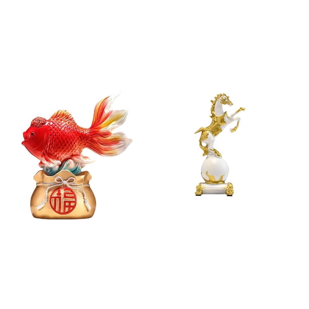 Estatua decorativa de según el Feng Shui chino. Figura de escritorio. Estatua de caballo. Adorno de resina. Simboliza la buena . Ideal para