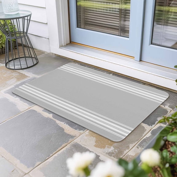 Grey Striped Door Mat Indoor Outdoor,Luxurious White Stripes Modern Abstract Art Non Slip Welcome Mat with Rubber Backing,Absorbent Fabric Front Door Mats Entryway Rug for Home Patio Entrance 24"x36"