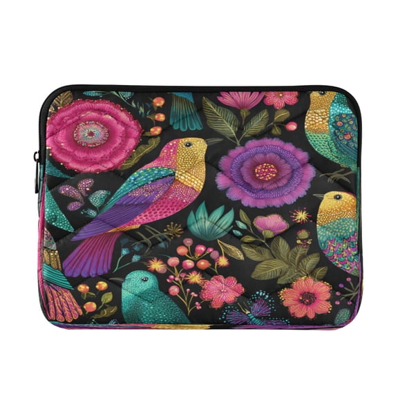 Quilted Laptop Sleeve for 13-16 Inch Laptops Protective Laptop Case Cover Lightweight Travel & Office Essentials Colorful Birds and Flowers