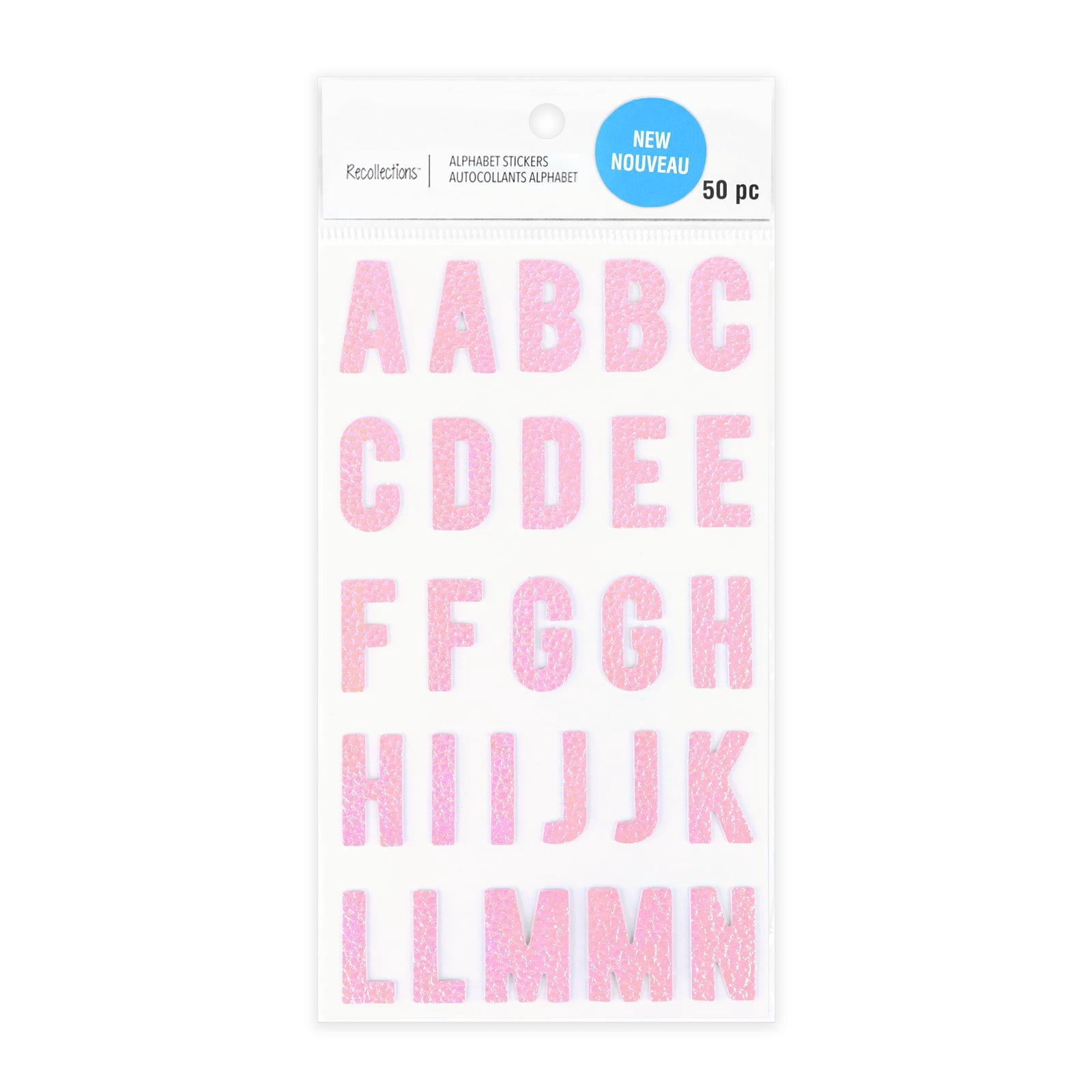 Recollections Pink Iridescent Fabric Alphabet Stickers, 12 Pack