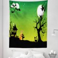 thumbnail image 1 of Halloween Tapestry, Witches Dancing Flying at October Western Horror Image Illustration, Fabric Wall Hanging Decor for Bedroom Living Room Dorm, 5 Sizes, Black Green, by Ambesonne, 1 of 1