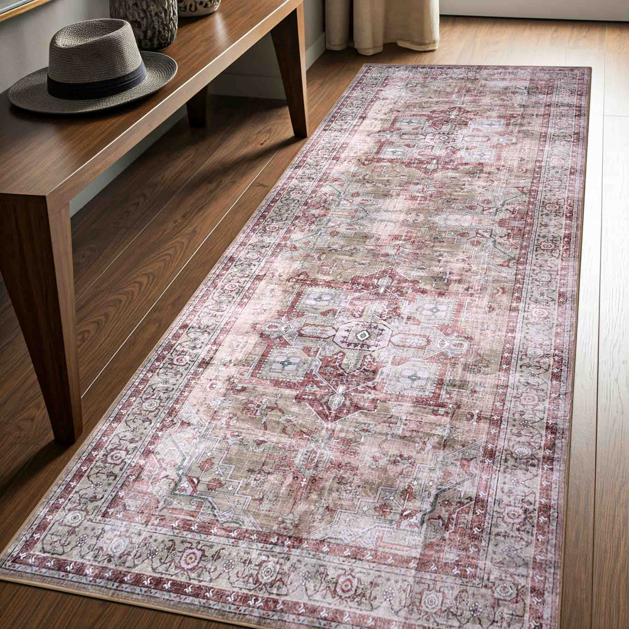 Delara 2.5'x10' Machine Washable Area Rug, Soft & Durable, Non-Slip, Stain Resistant, Desert Rose, for Bedroom, Living & Dining Room