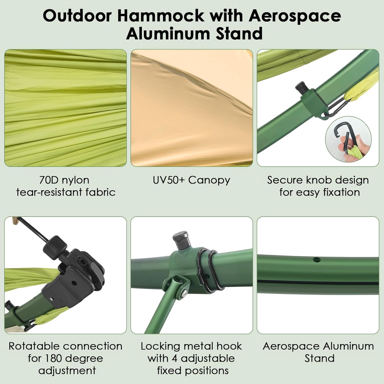 Portable Outdoor Garden Hammock with Quick-Fold Stand, Adjustable Sunshade, Storage Bag Hammock Chair Suitable for Camping, Home Gardens, Hotels, Outdoors, Beaches