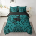 thumbnail image 2 of Erosebridal Damask Flower Bedding Twin Size, Teal Bed Set, Halloween Witch Bat Reversible Comforter Sets with Sheets, Super Cozy Room Decoration, 7-Piece, 2 of 4