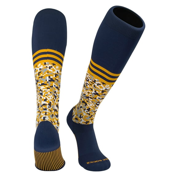 Mk Socks Digital Camo Stripe Navy Gold Knee-High Long Sports Socks (XS)