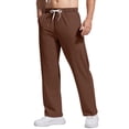 thumbnail image 2 of Dwelliawo Men's Cotton Sweatpants Casual Lounge Straight Leg Sweatpants Open Bottom Drawstring Waist Yoga Running Pant with Pockets Clearance Brown XL, 2 of 7
