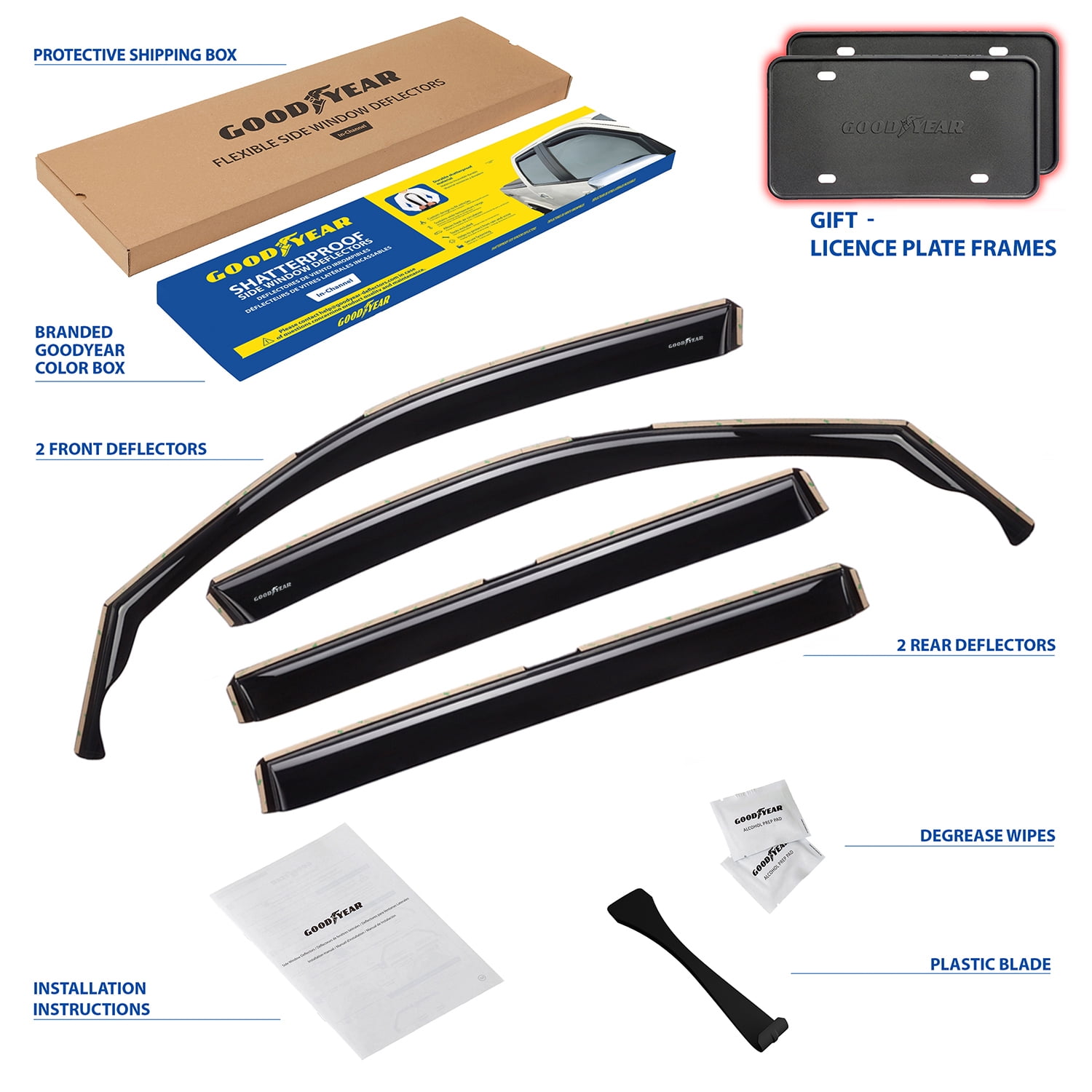 Goodyear Shatterproof in-Channel Window Deflectors for Volkswagen Tiguan 2018-2025, Rain Guards, Window Visors for Cars, Vent Deflector, Car Accessories, 4 pcs - GY003448LP