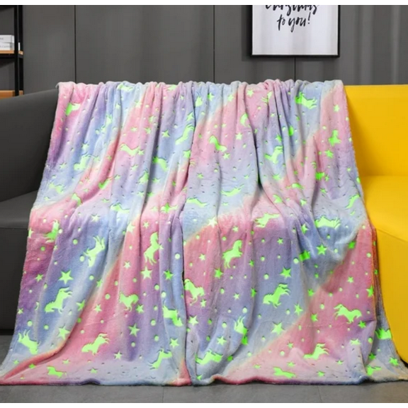 40*60 Inch The Dark Unicorn Throw Blanket for Girls Boys,Luminous Rainbow Blanket for Kids, Soft Flannel Nap for 3-12 Years Old,Christmas Birthday Gift