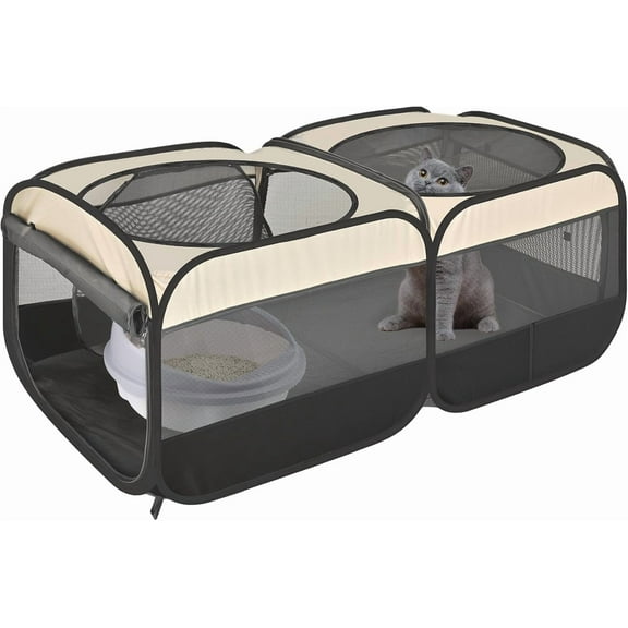 TJOUL 2-in-1 Dog Playpen 73.5''Pop Up Cat Pet Playpen, Assembly-Free Indoor Outdoor Kitten Enclosure, Breathable Cat Cage Portable Puppy Tent Crates Kennel for Small Animals(No Divider, Unified Space