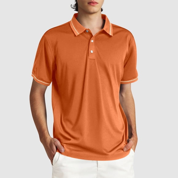 Adult Polo T Shirts for Men Short Sleeve Button Tee Shirt Loose Fit Gold Men's Dress Shirts