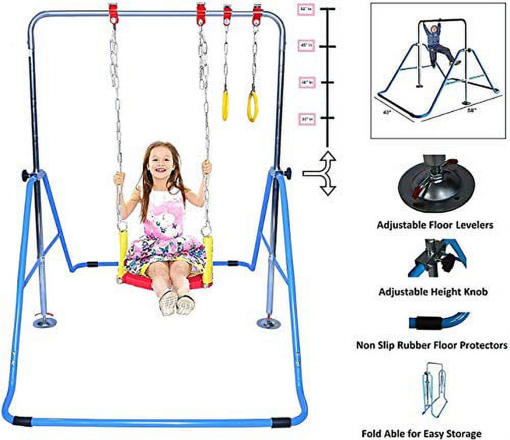 ProKidz Kids Jungle Gym 3 in 1 Gymnastics Monkey Bar Deluxe Swing Set, Trapeze Rings, Adjustable