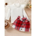 thumbnail image 4 of Musuos Kids Girl Autumn Outfit 12 18 24M 3 4T Ruffle Long Sleeves Turtleneck Tops and Casual Plaid A-line Skirt with Belt Set, 4 of 10
