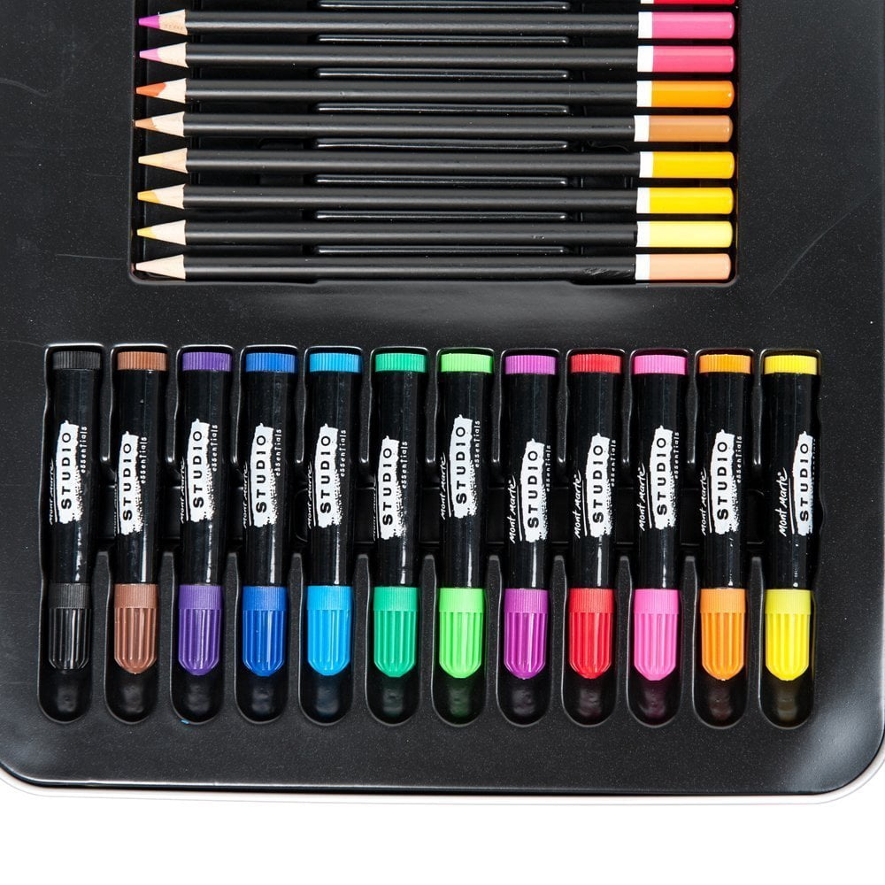 Mont Marte 90 Pieces Studio Essentials Mixed Media Art Set Painting Set , Colouring Pencils with Essential tools
