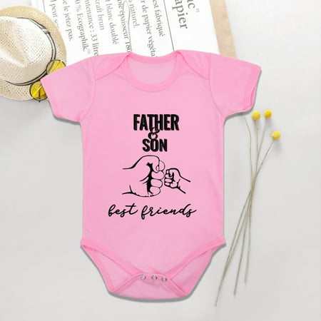 

QISIWOLE Father Love Son Toddler Kids Baby Boys Girls Fashion Cute Solid Color Letter Print Short Sleeve One-piece Romper Jumpsuit Deals