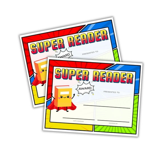 Super Reader Award Certificate 30pk 8.5x11 Hero Themed AR Reading Points Goal Library Summer Achievement Book Teacher Elementary
