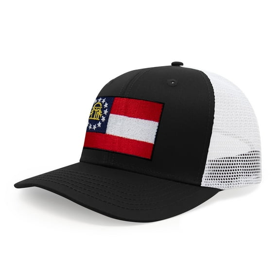 Georgia Flag Hat for Men and Women – Snapback Trucker Baseball Cap by International Tie (Black White)