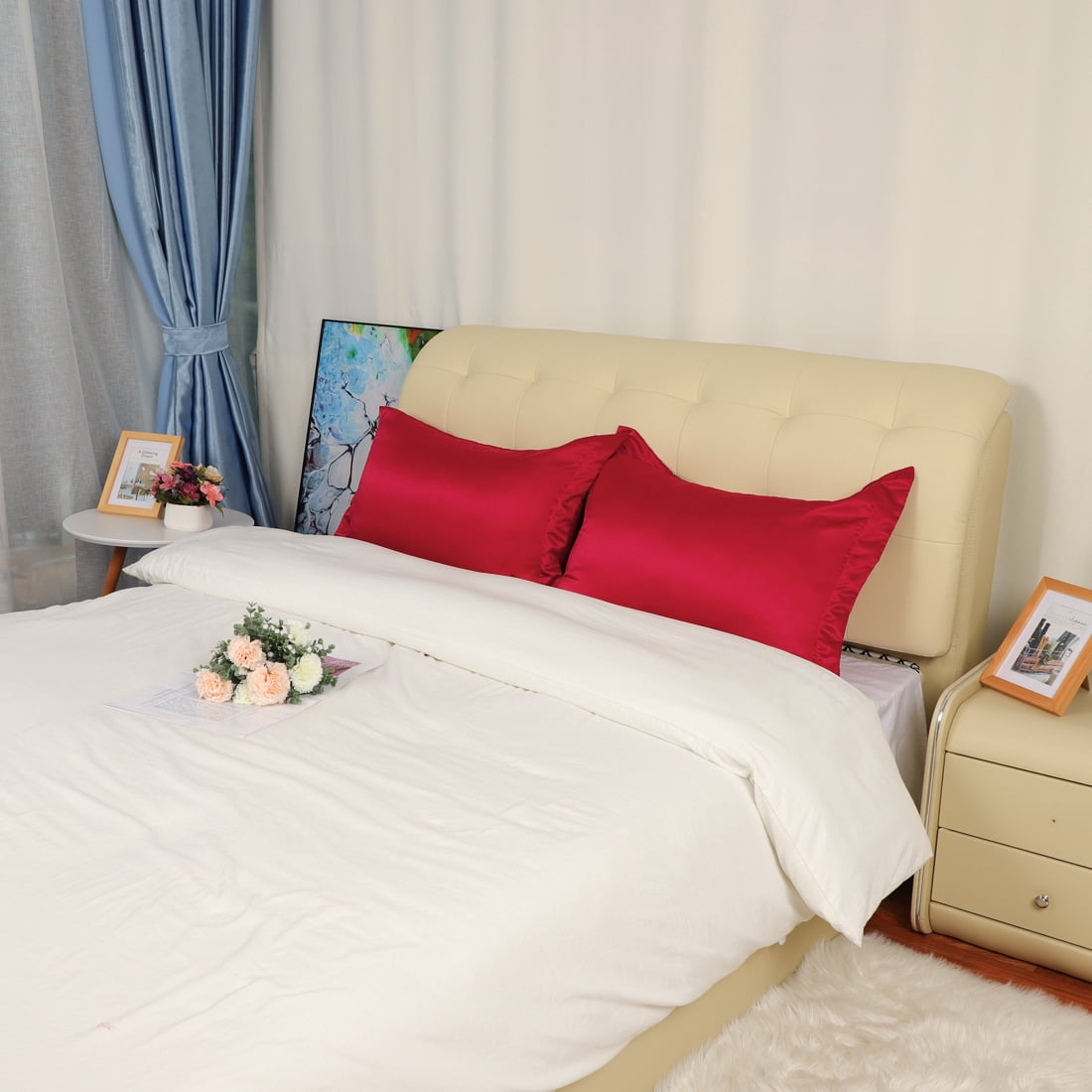 Unique Bargains 2-Pack Satin Pillow Shams Queen Size 20" x 30" Wine Red