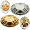 thumbnail image 2 of Stainless Steel Fruit Meat Tableware Gold Silver Round Plate Shallow Tray Bone Spitting Dish Metal Dining Disc silver 26CM, 2 of 6