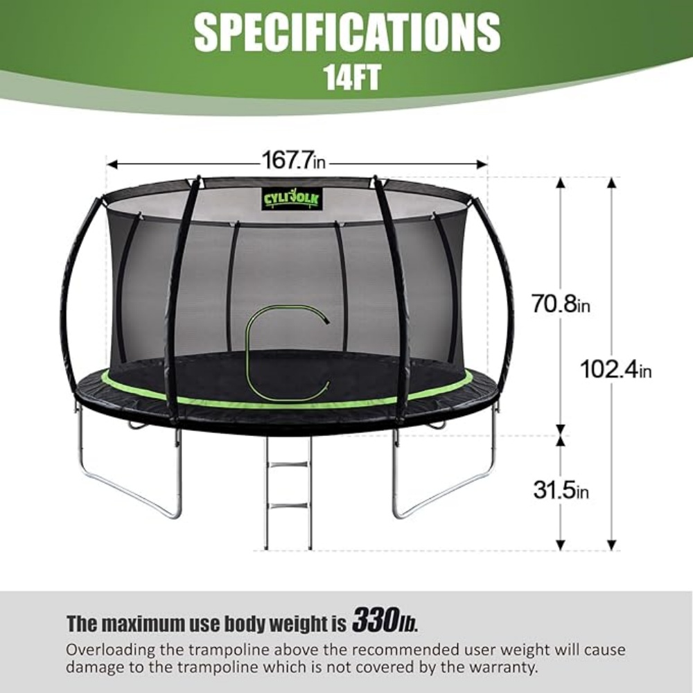 Cylivolk 14 Foot Trampoline , Trampoline Outdoor for Kids and Adults, Trampolines with Ladder