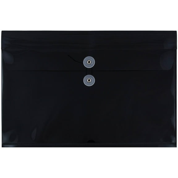 JAM Paper Plastic Envelopes with Button & String Tie Closure, Legal Booklet, 9 3/4 x 14 1/2, Black, 3/Pack