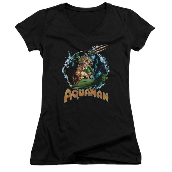 JLA Justice League Ruler Of The Seas Junior Women's T-Shirt V-Neck Black