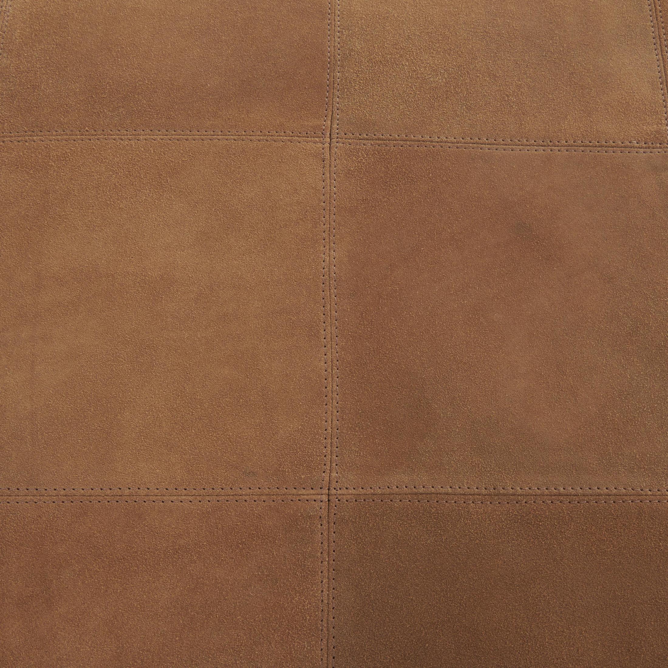 DecMode Patchwork Low Profile Square Brown Leather Pouf with Patchwork Design