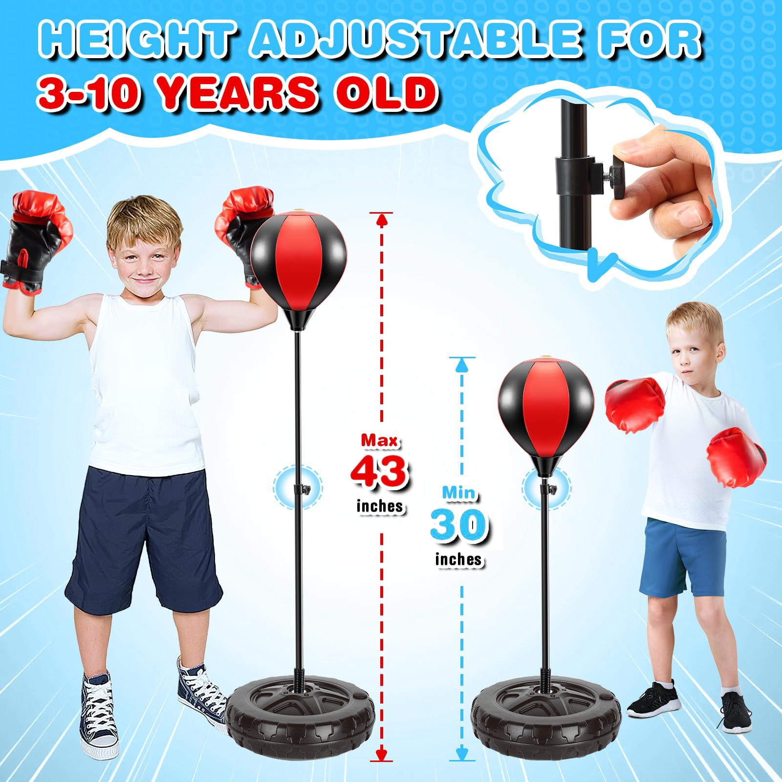 JBeeCtrl Punching Bag for Kids with Adjustable Stand Boxing Bag with Boxing Gloves Punching Bag Boxing Toy Set Sport Game Toys for Boys and Girls Ages 3-10 Years Old
