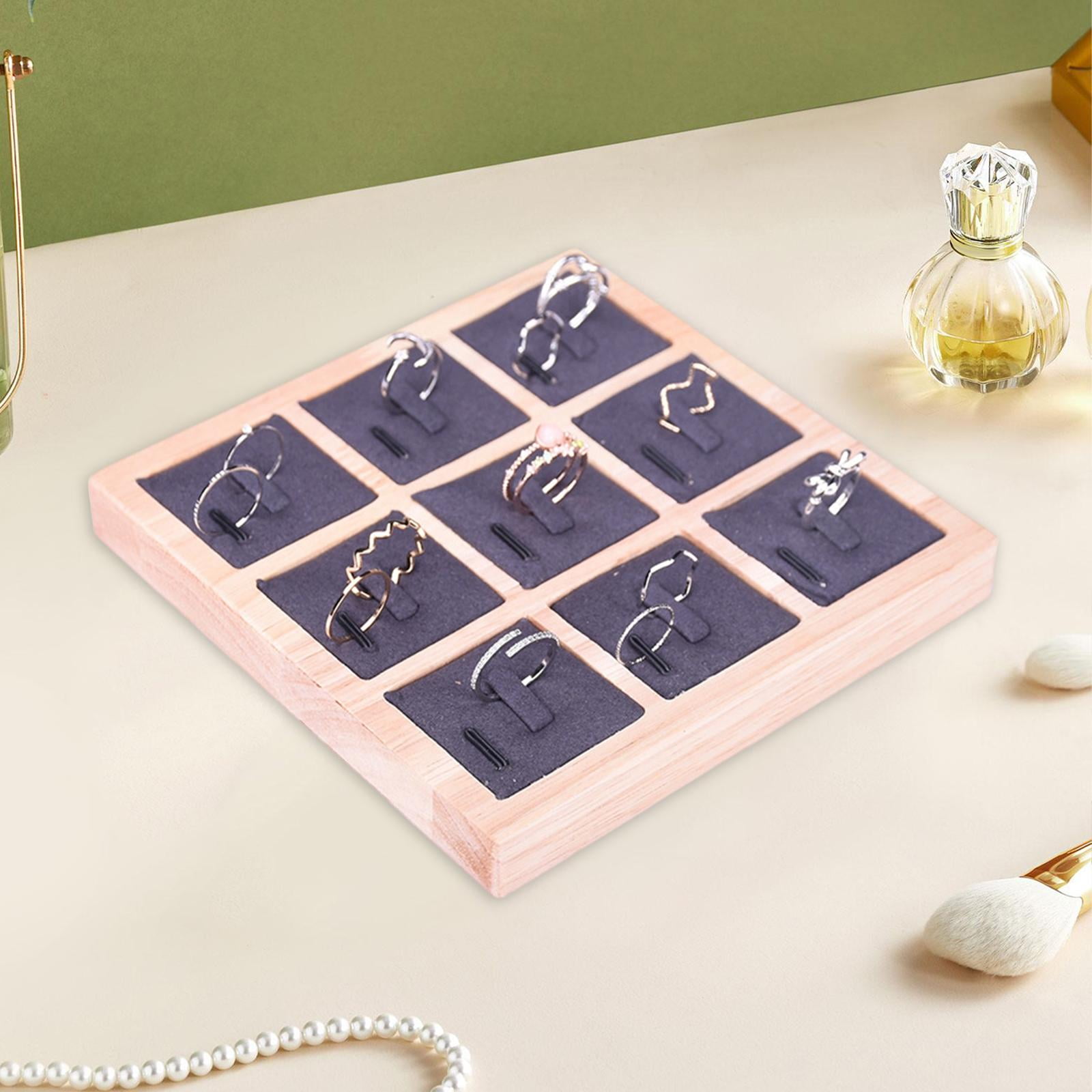 Ring Holder Tray Wooden Display Microfiber Organizer Compact Size Jewelry Sellers Showcase Use