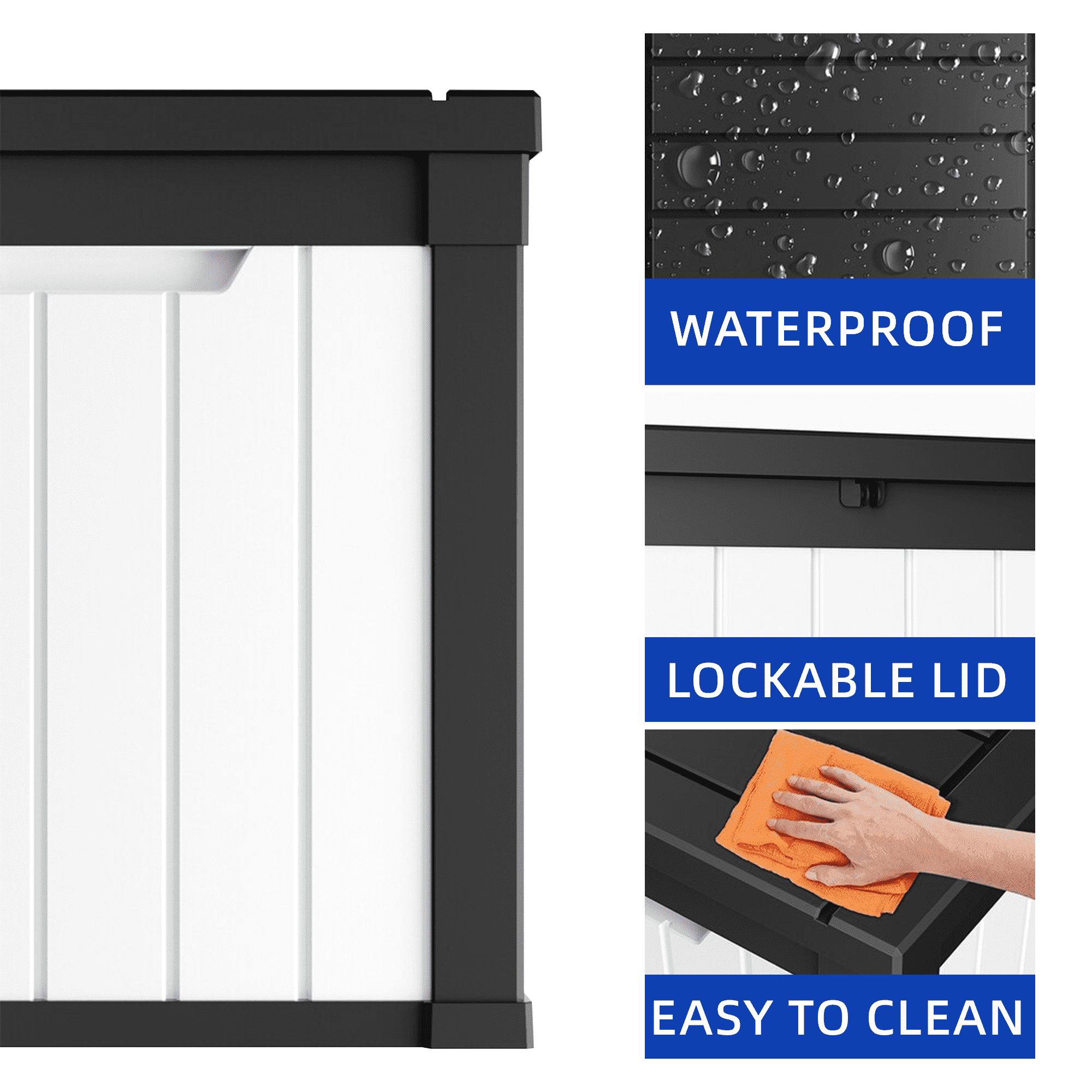 MAYEERTY 50 Gallon Outdoor Deck Box, Large Capacity Storage Box for Patio Furniture Cushions, Pillow with Wheels, Black+White