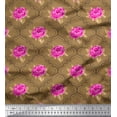 thumbnail image 1 of Soimoi Tissu de Velours Conception de Quadrillage, Feuilles & Roses Imprimés en Tissu Floral par Yard 58 Pouces de Large, 1 of 3