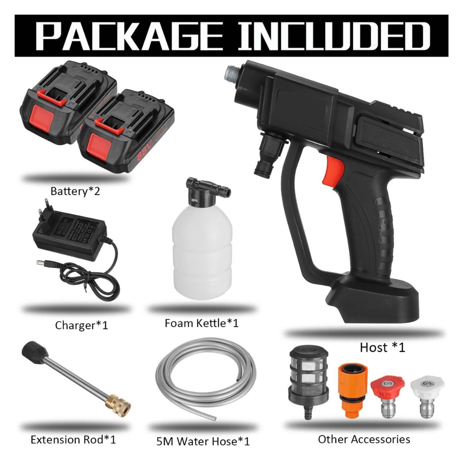 Cordless High Pressure Washer, Cordless Portable High Pressure Spray Water Gun, Battery Operated Pressure Washer, Short Handle Pressure Washer Gun For Home Use With Hose And Spray Gun