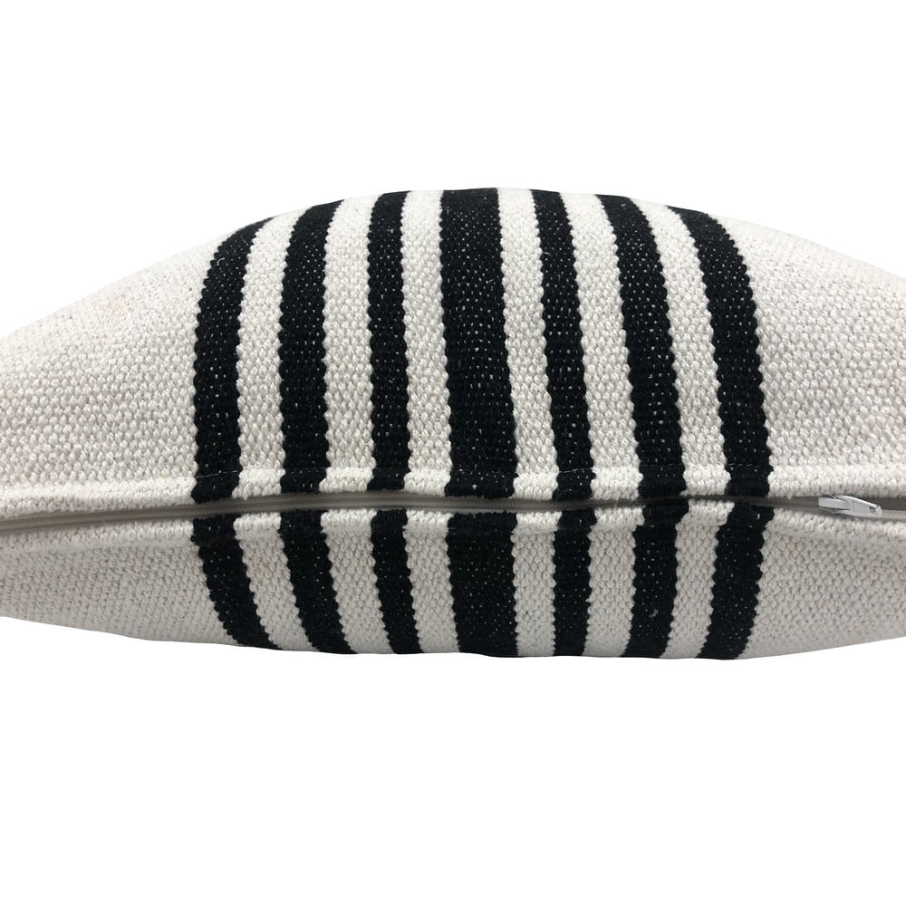 Ox Bay Faith Set of 2 White/Black Striped 22" x 22" Cotton Adult Decorative Feather Filled Pillow Set