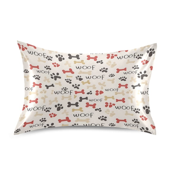 Haosy Satin Pillowcase for Hair and Skin Standard Cooling Silk Pillow Case with Envelope Closure Cute Dog Paw and Bones 20"x26"